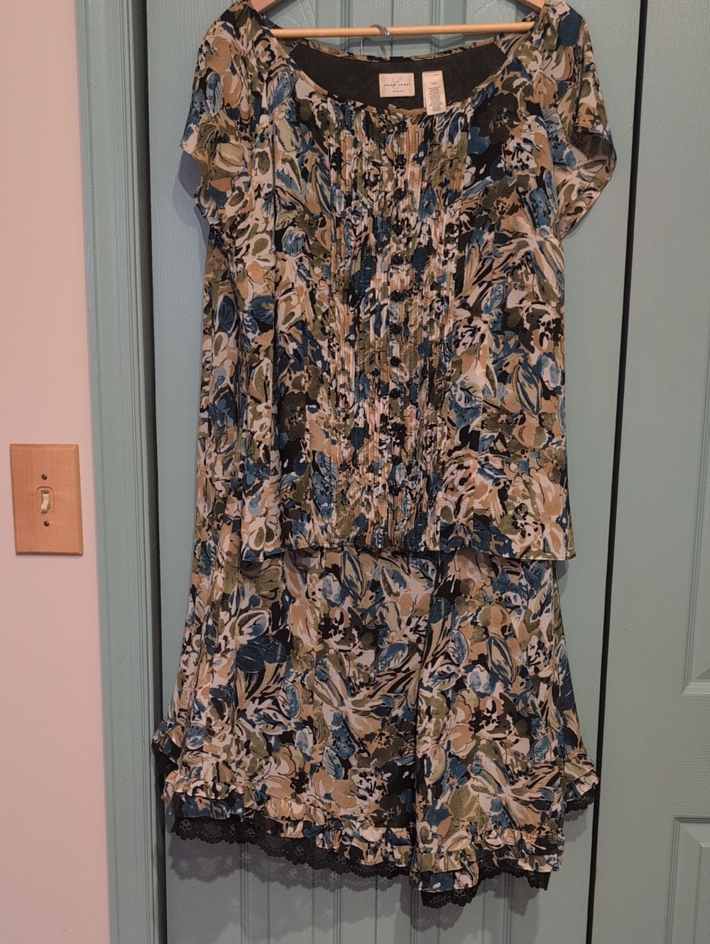 Emma James Blue, Green & Cream Floral Smocked Top and Skirt Set
